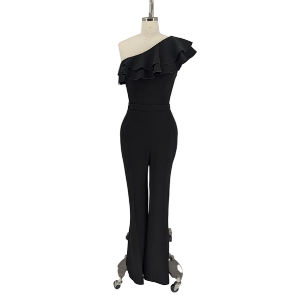 Rachel Zoe Pants - 11416 Rachel Zoe One Shoulder Ruffle Jumpsuit Black size Small evening party